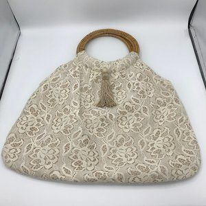 Vintage Casleigh New York Lace and Rattan Boho Bag